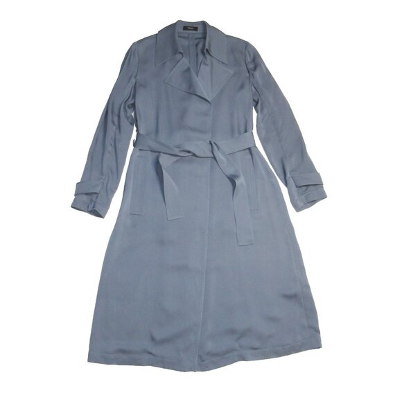 NWT Theory Oaklane Silk Trench in River Blue Modern Georgette Coat P XS $595 - Picture 3 of 6
